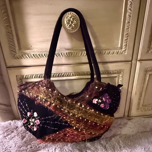Vintage ERMO Shoulder Bag Velvet Beaded Purse - Picture 2 of 5